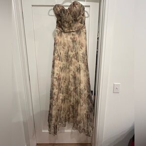 Lulu's Strapless Floral Dress in Cream and Brown